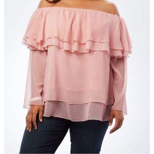 NWOT Pink Off the Shoulder Flounce Top